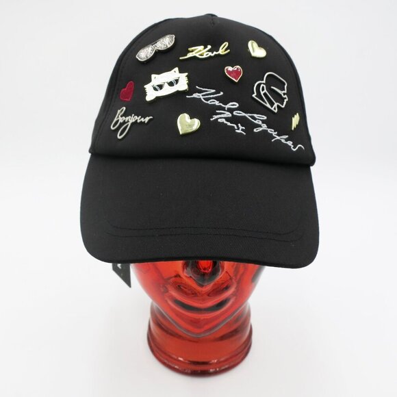 NWT Karl Lagerfeld Paris Women/Men Cate Pins Baseball Cap in Black - Picture 7 of 16